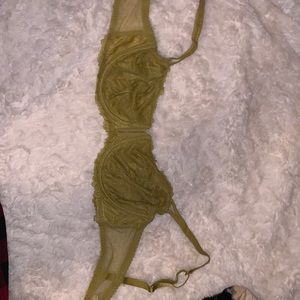 Green(?) unpadded lace bra with underwire support
